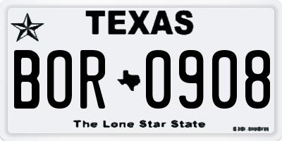 TX license plate BOR0908