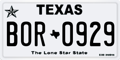 TX license plate BOR0929