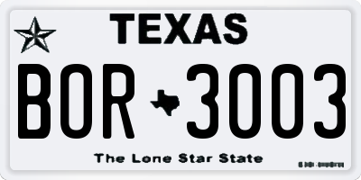 TX license plate BOR3003