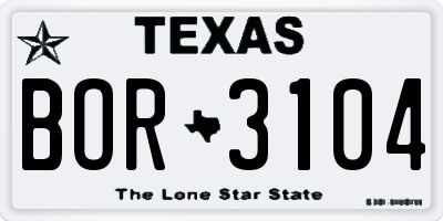TX license plate BOR3104