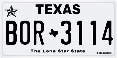 TX license plate BOR3114