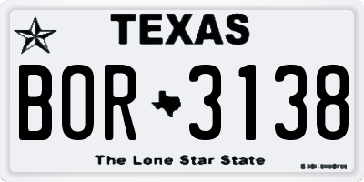 TX license plate BOR3138