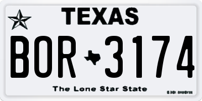 TX license plate BOR3174