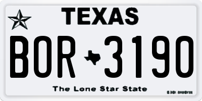 TX license plate BOR3190