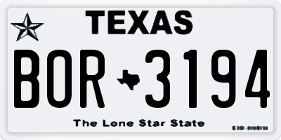TX license plate BOR3194