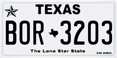 TX license plate BOR3203