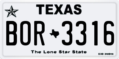 TX license plate BOR3316