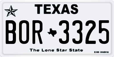 TX license plate BOR3325
