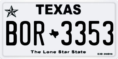 TX license plate BOR3353