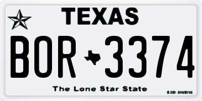 TX license plate BOR3374
