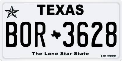 TX license plate BOR3628