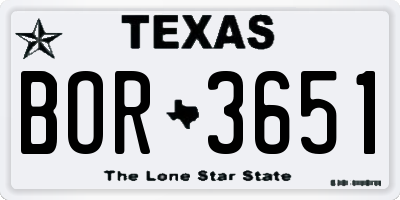 TX license plate BOR3651