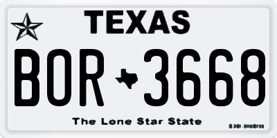 TX license plate BOR3668