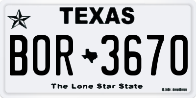 TX license plate BOR3670