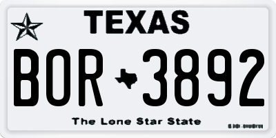TX license plate BOR3892