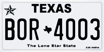 TX license plate BOR4003