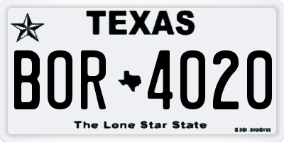 TX license plate BOR4020