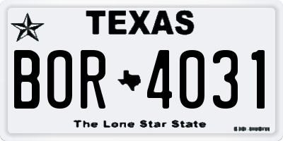 TX license plate BOR4031