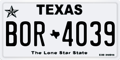 TX license plate BOR4039