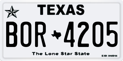 TX license plate BOR4205