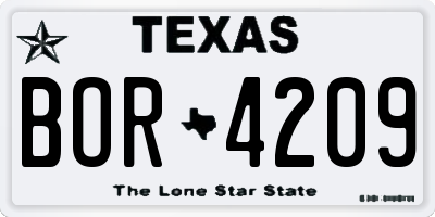 TX license plate BOR4209