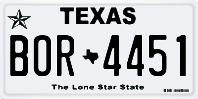 TX license plate BOR4451