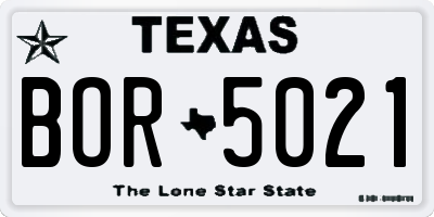 TX license plate BOR5021