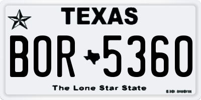 TX license plate BOR5360
