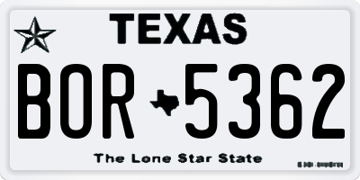 TX license plate BOR5362