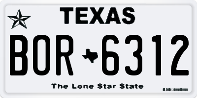 TX license plate BOR6312