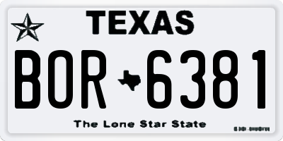 TX license plate BOR6381