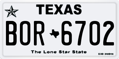 TX license plate BOR6702
