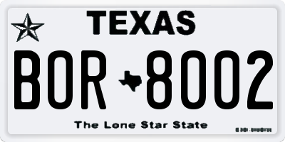 TX license plate BOR8002