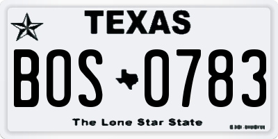 TX license plate BOS0783