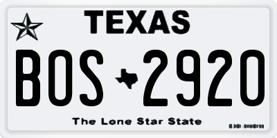 TX license plate BOS2920