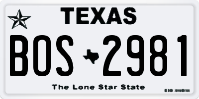 TX license plate BOS2981