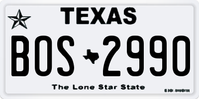 TX license plate BOS2990