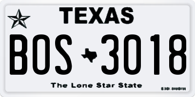 TX license plate BOS3018