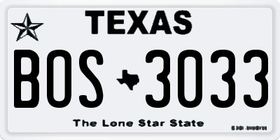 TX license plate BOS3033
