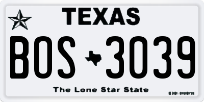 TX license plate BOS3039