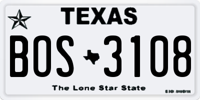 TX license plate BOS3108