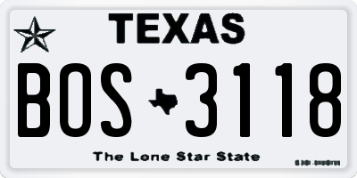 TX license plate BOS3118