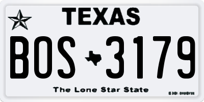 TX license plate BOS3179