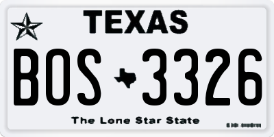TX license plate BOS3326