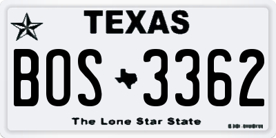 TX license plate BOS3362