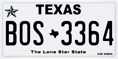 TX license plate BOS3364