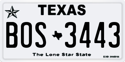 TX license plate BOS3443