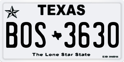TX license plate BOS3630