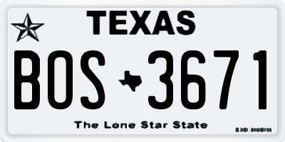 TX license plate BOS3671