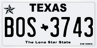 TX license plate BOS3743